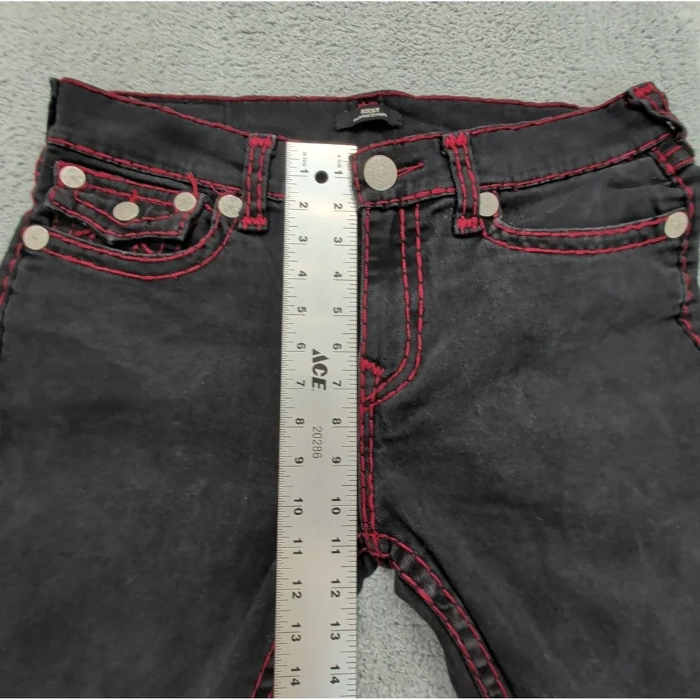 True Religion Ricky Super T Flap Pockets Black Thick Red Stitch Mens Size 34x32